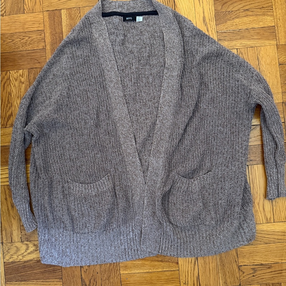 BDG Brown Taupe Open-Front Cozy Knit Cardigan